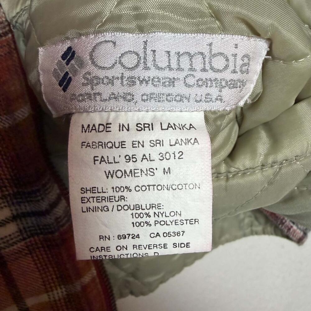 Vintage 90s Columbia Orange Plaid Flannel Vest Zip-Up Women Size M Quilted Lined - Picture 3 of 8